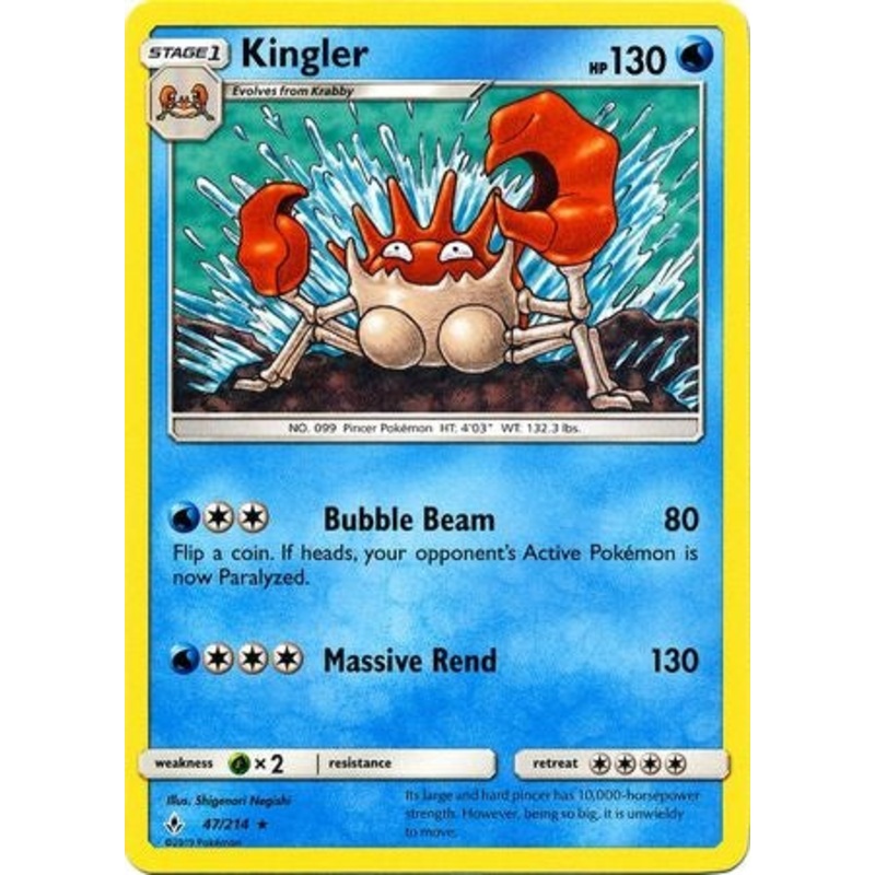 Pokemon Card Unbroken Bonds 47/214 047/214 Kingler Rare