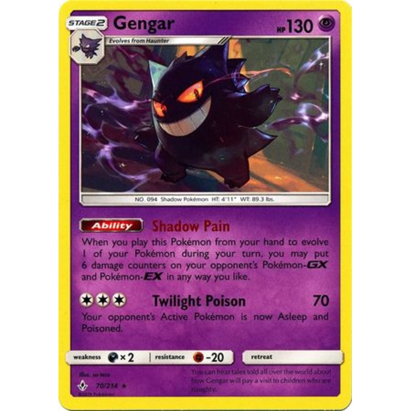 Pokemon Card Unbroken Bonds 70/214 070/214 Gengar Rare