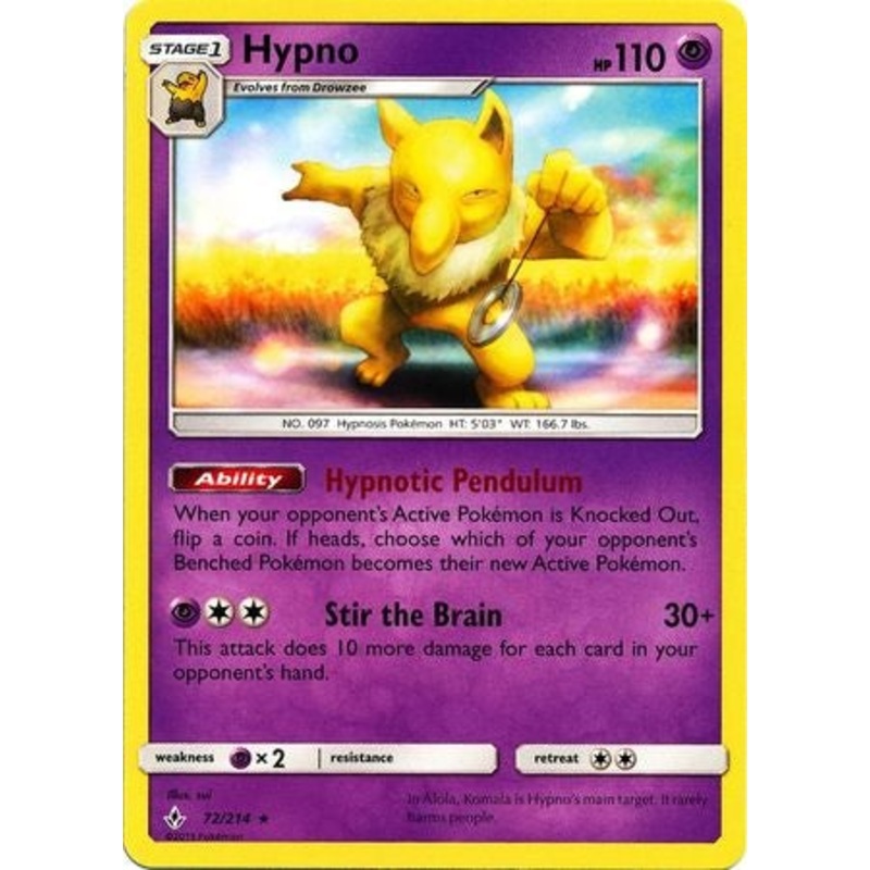 Pokemon Card Unbroken Bonds 72/214 072/214 Hypno Rare
