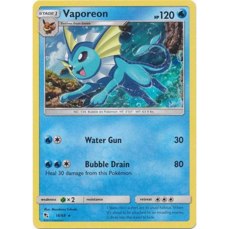 Pokemon Card Hidden Fates 18/68 Vaporeon Holo Rare