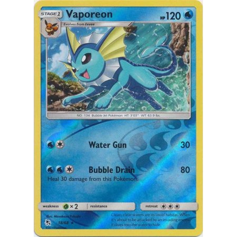 Pokemon Card Hidden Fates 18/68 Vaporeon Rare Reverse Holo