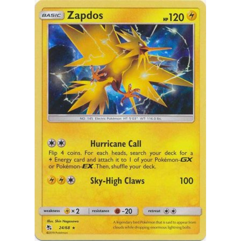 Pokemon Card Hidden Fates 24/68 Zapdos Holo Rare
