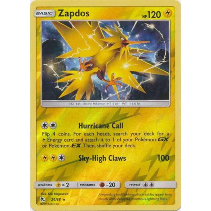 Pokemon Card Hidden Fates 24/68 Zapdos Rare Reverse Holo
