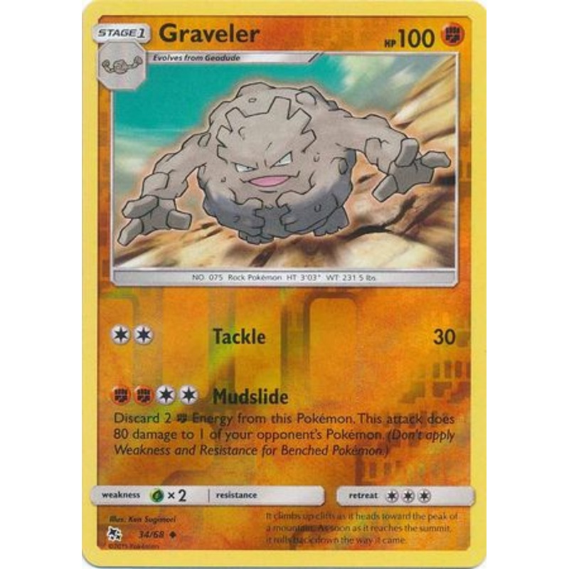 Pokemon Card Hidden Fates 34/68 Graveler Uncommon Reverse Holo