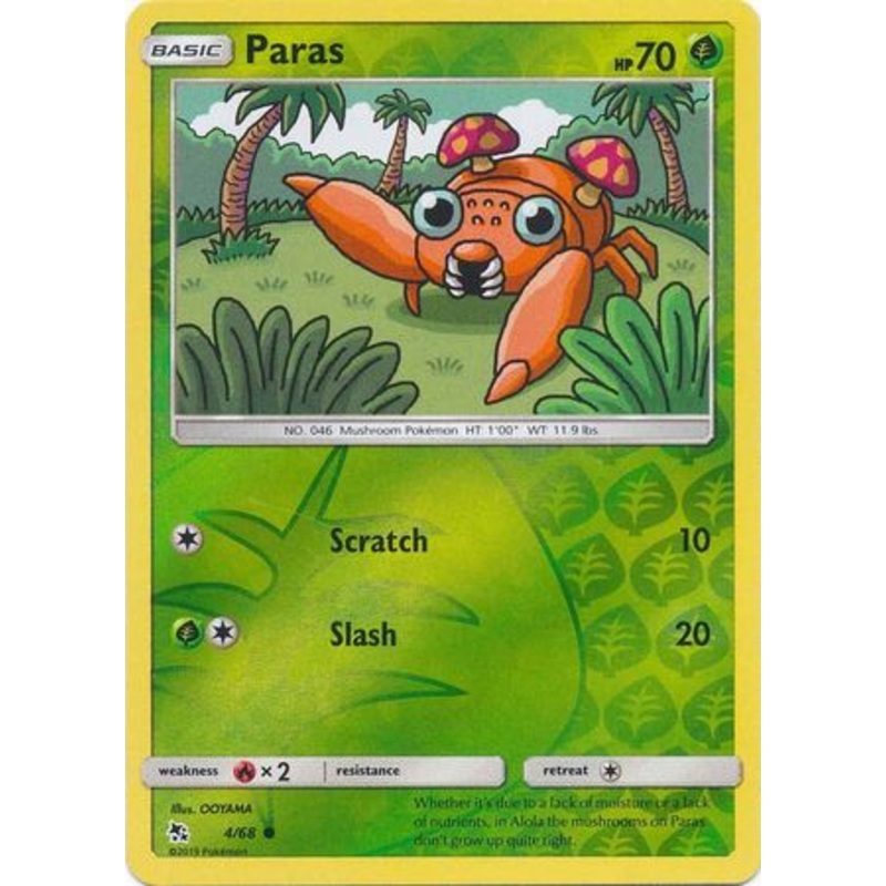 Pokemon Card Hidden Fates 4/68 Paras Common Reverse Holo