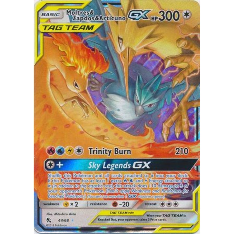 Pokemon Card Hidden Fates 44/68 Moltres & Zapdos & Articuno Tag Team GX Ultra Rare