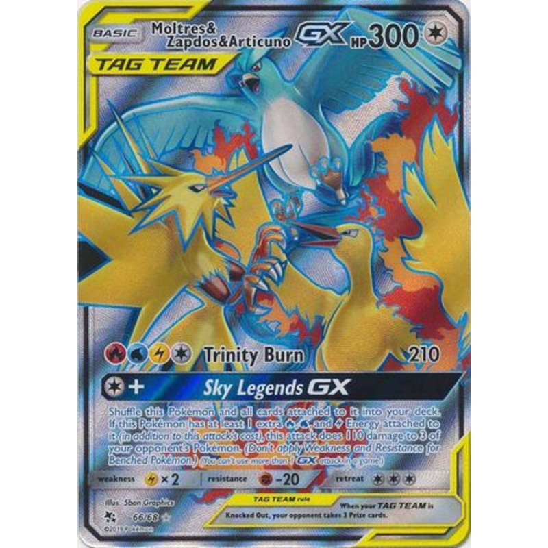 Pokemon Card Hidden Fates 66/68 Moltres & Zapdos & Articuno Tag Team GX Full Art Rare