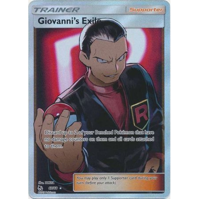 Pokemon Card Hidden Fates 67/68 Giovanni’s Exile Supporter Full Art Rare