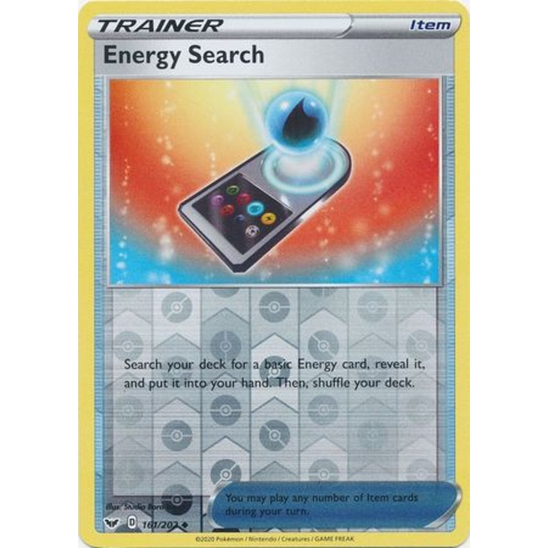 Pokemon Card Sword and Shield 161/202 Energy Search item Reverse Holo Uncommon
