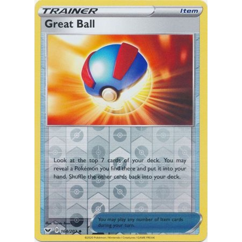 Pokemon Card Sword and Shield 164/202 Great Ball item Reverse Holo Uncommon