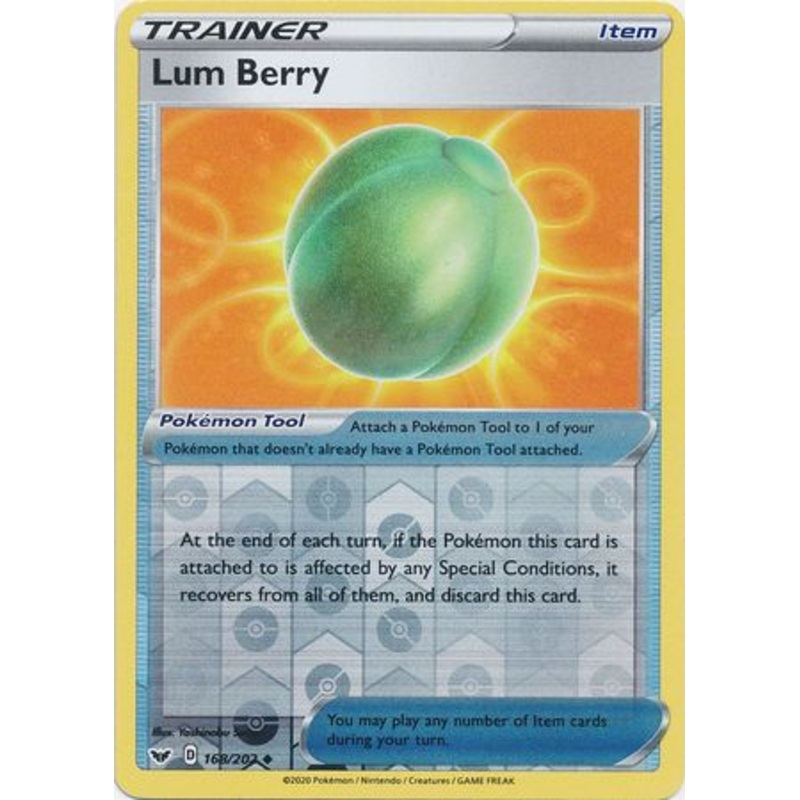 Pokemon Card Sword and Shield 168/202 Lum Berry item Reverse Holo Uncommon