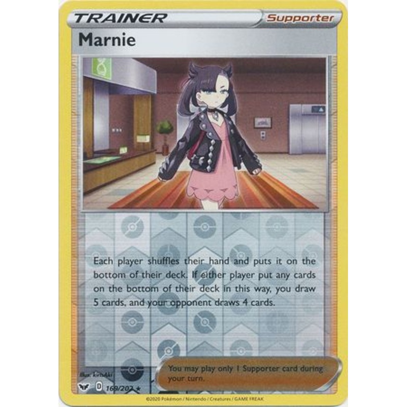 Pokemon Card Sword and Shield 169/202 Marnie supporter Reverse Holo Rare