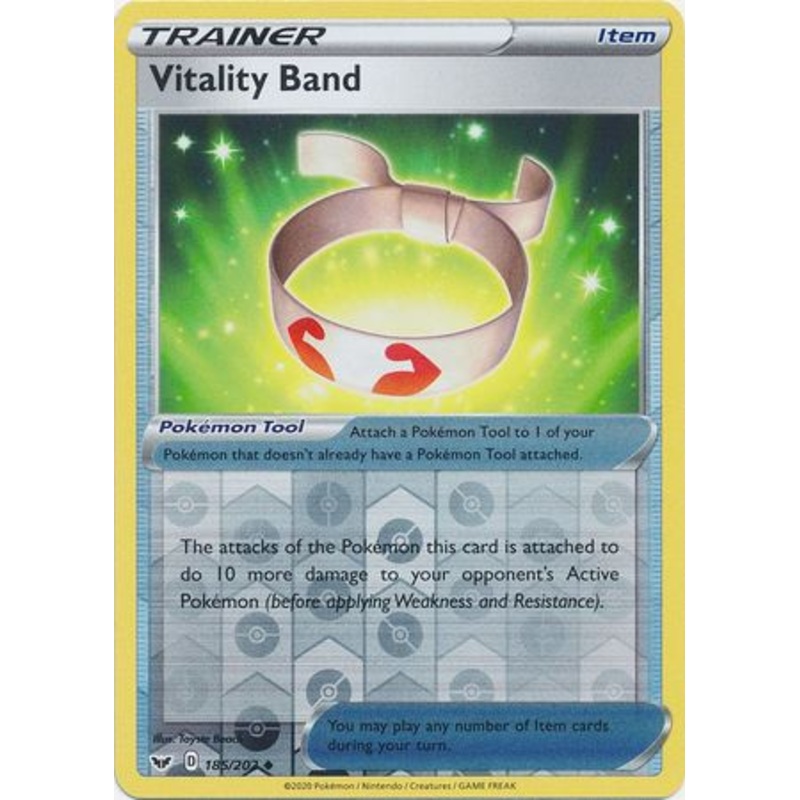 Pokemon Card Sword and Shield 185/202 Vitality Band item Reverse Holo Uncommon