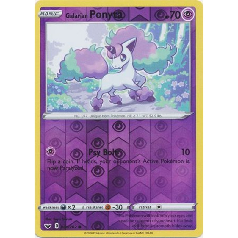 Pokemon Card Sword and Shield 081/202 81/202 Galarian Ponyta Reverse Holo Common