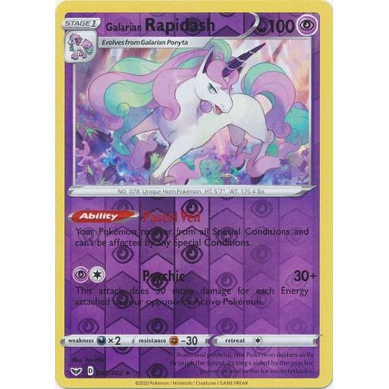 Pokemon Card Sword and Shield 082/202 82/202 Galarian Rapidash Reverse Holo Rare