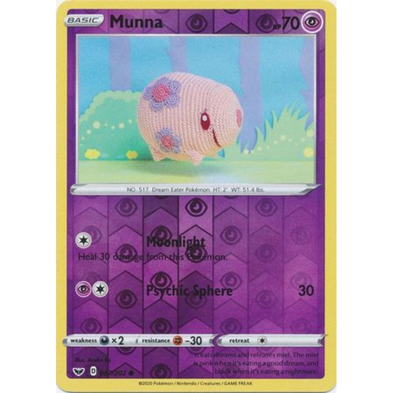 Pokemon Card Sword and Shield 087/202 87/202 Munna Reverse Holo Common