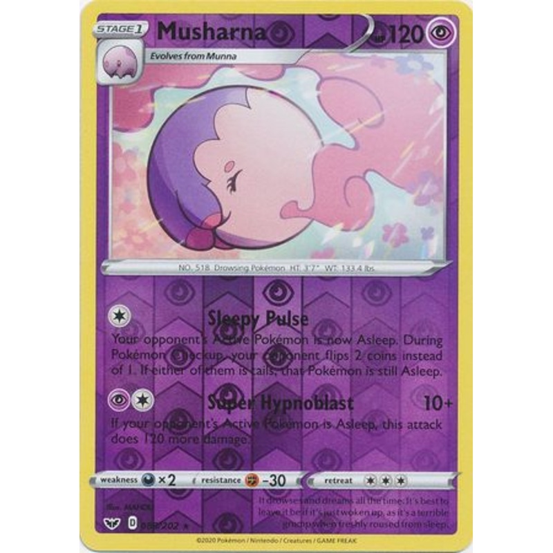 Pokemon Card Sword and Shield 088/202 88/202 Musharna Reverse Holo Rare