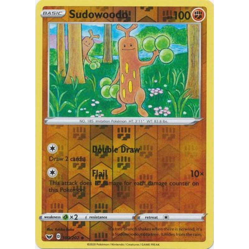 Pokemon Card Sword and Shield 100/202 Sudowoodo Reverse Holo Uncommon
