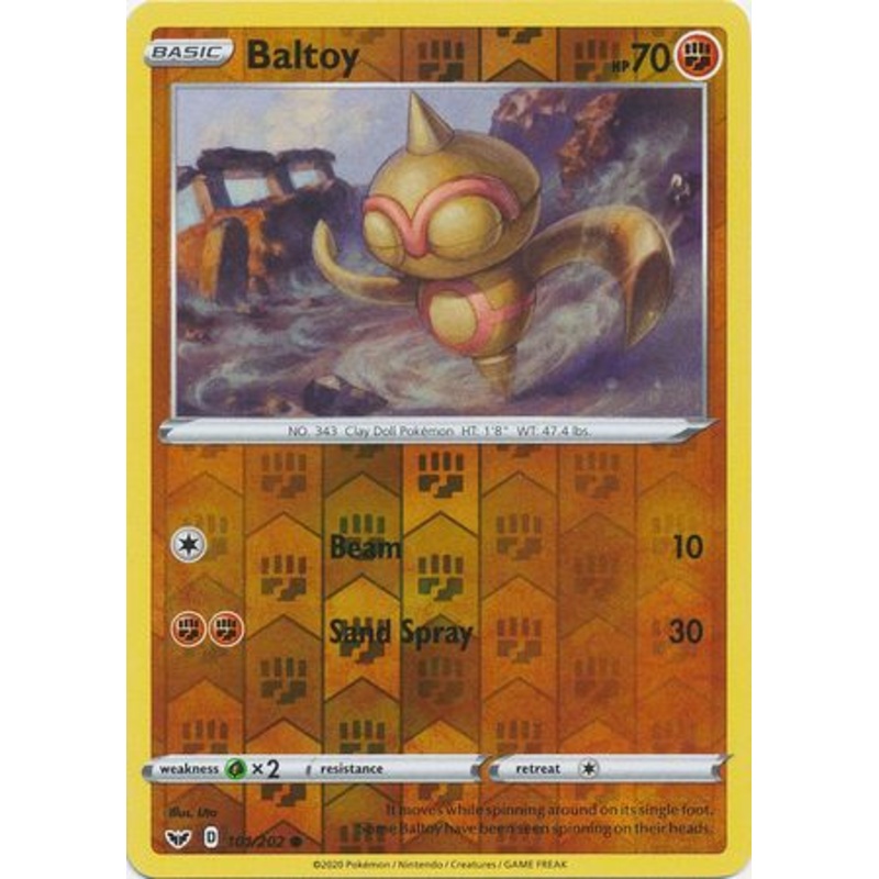 Pokemon Card Sword and Shield 101/202 Baltoy Reverse Holo Common