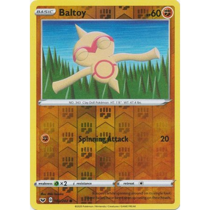 Pokemon Card Sword and Shield 102/202 Baltoy Reverse Holo Common