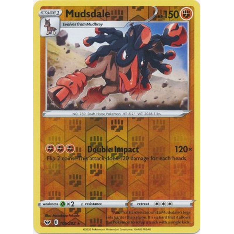 Pokemon Card Sword and Shield 106/202 Mudsdale Reverse Holo Rare