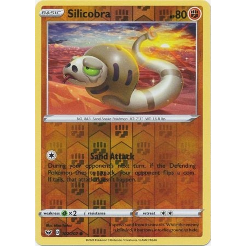 Pokemon Card Sword and Shield 107/202 Silicobra Reverse Holo Common