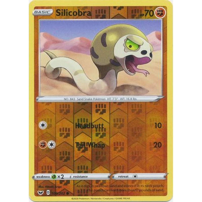 Pokemon Card Sword and Shield 108/202 Silicobra Reverse Holo Common