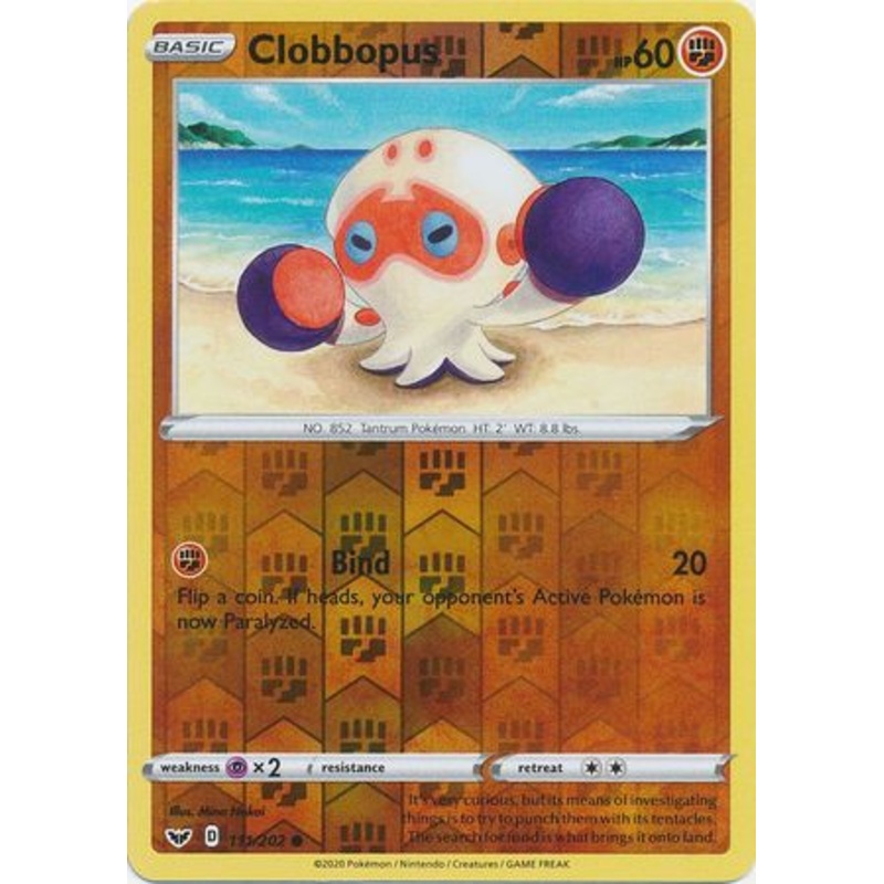 Pokemon Card Sword and Shield 111/202 Clobbopus Reverse Holo Common