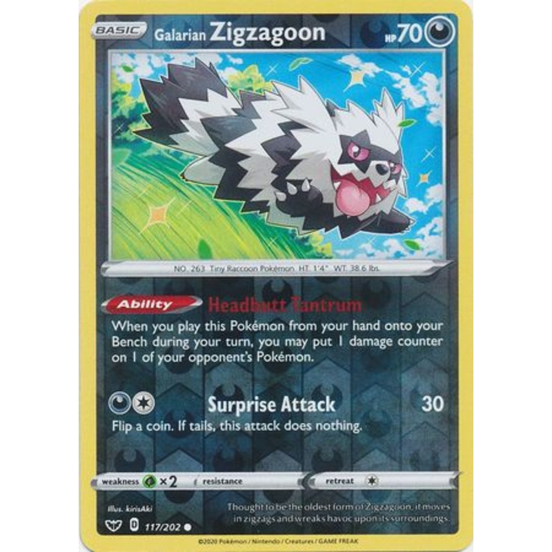 Pokemon Card Sword and Shield 117/202 Galarian Zigzagoon Reverse Holo Common