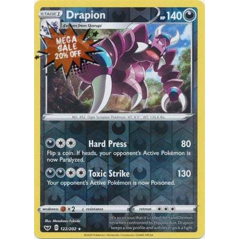 Pokemon Card Sword and Shield 122/202 Drapion Reverse Holo Rare
