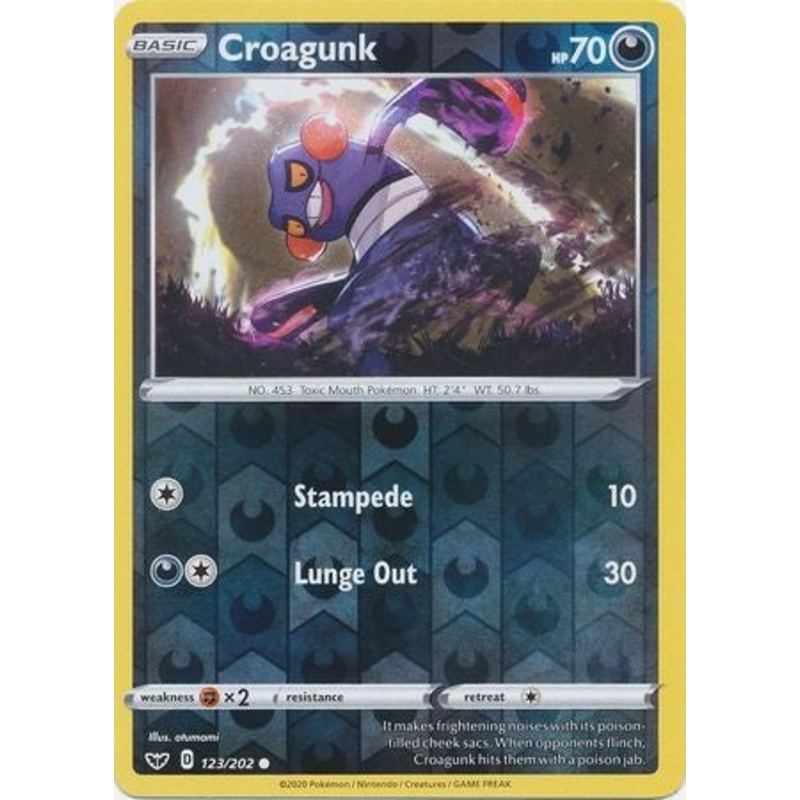 Pokemon Card Sword and Shield 123/202 Croagunk Reverse Holo Common
