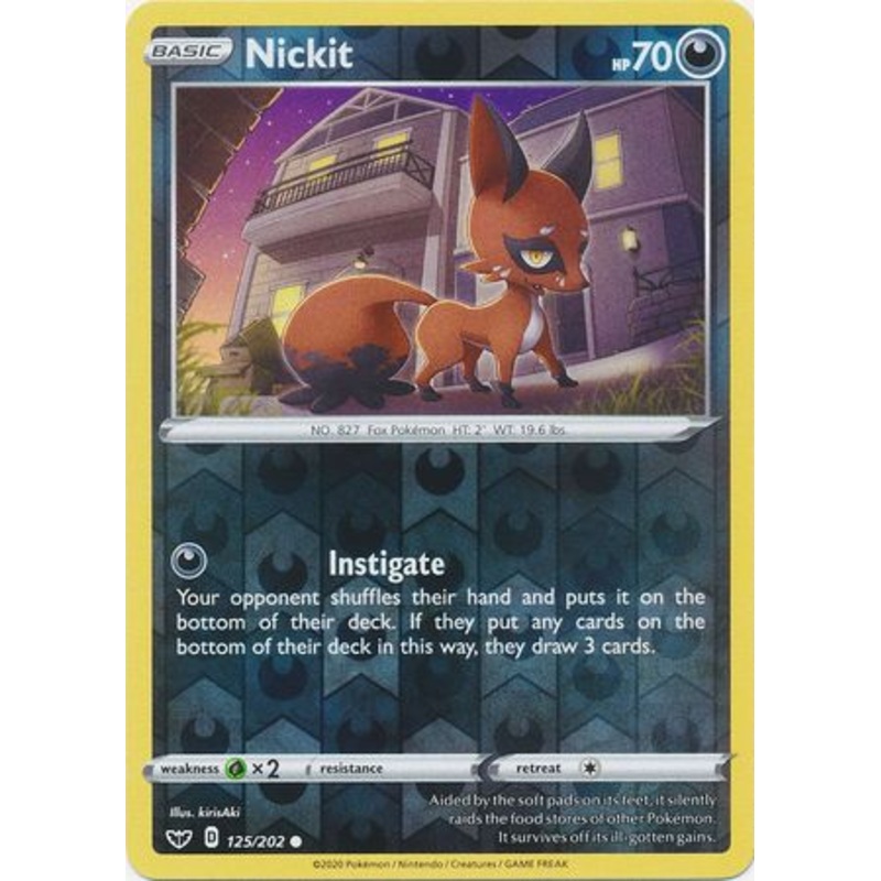 Pokemon Card Sword and Shield 125/202 Nickit Reverse Holo Common