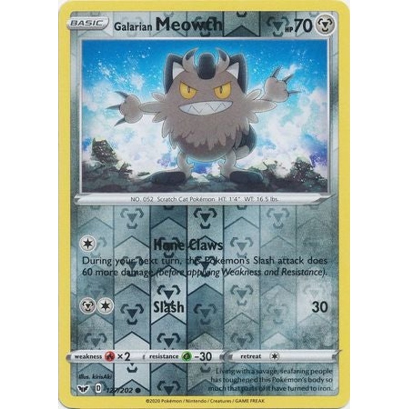Pokemon Card Sword and Shield 127/202 Galarian Meowth Reverse Holo Common