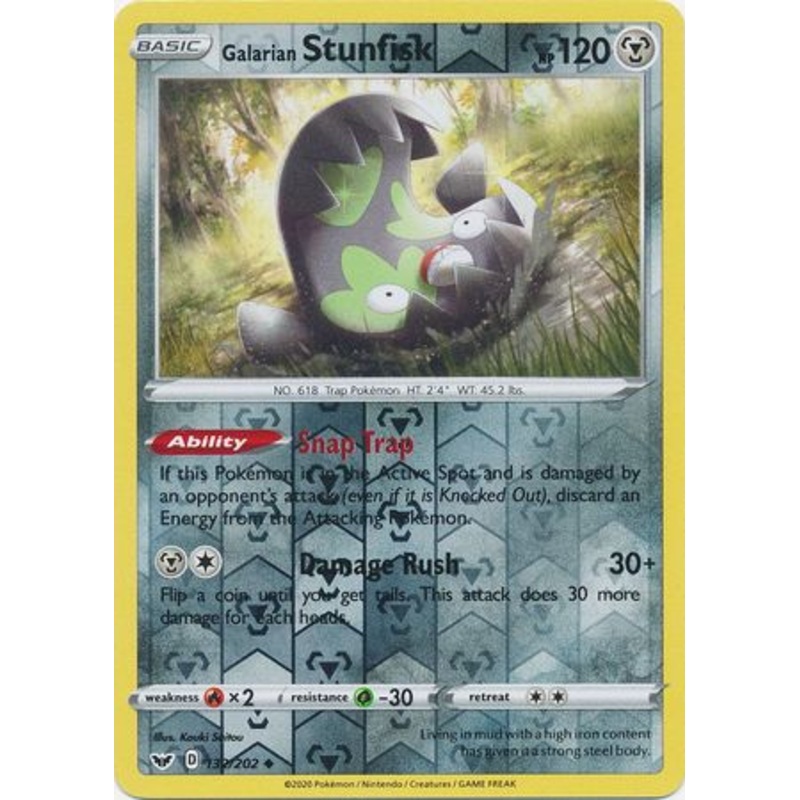 Pokemon Card Sword and Shield 132/202 Galarian Stunfisk Reverse Holo Uncommon