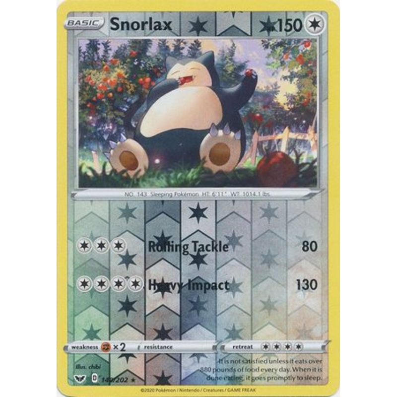 Pokemon Card Sword and Shield 140/202 Snorlax Reverse Holo Rare