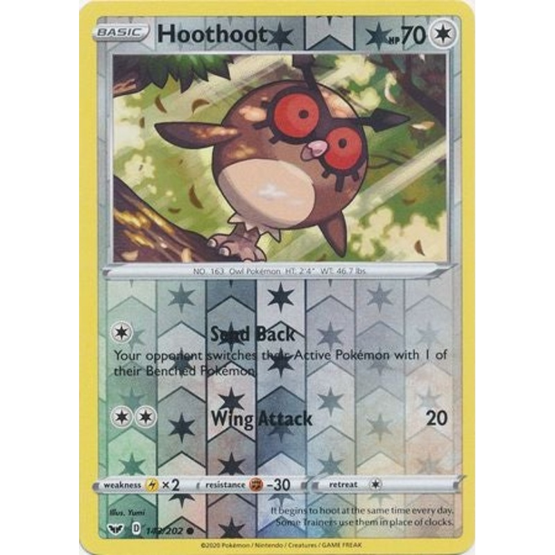Pokemon Card Sword and Shield 143/202 Hoothoot Reverse Holo Common