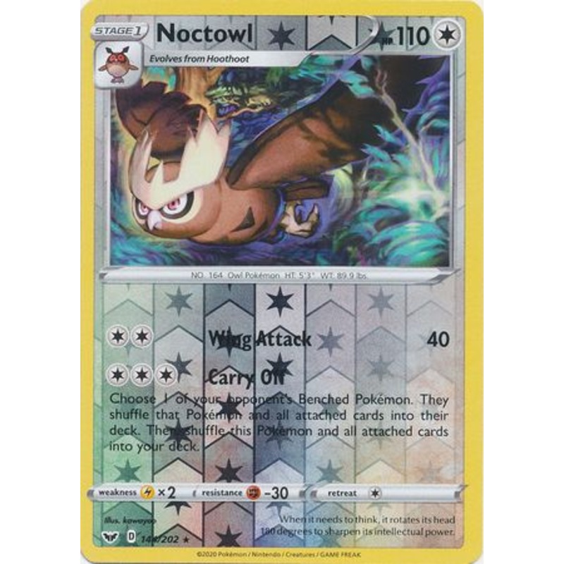 Pokemon Card Sword and Shield 144/202 Noctowl Reverse Holo Rare