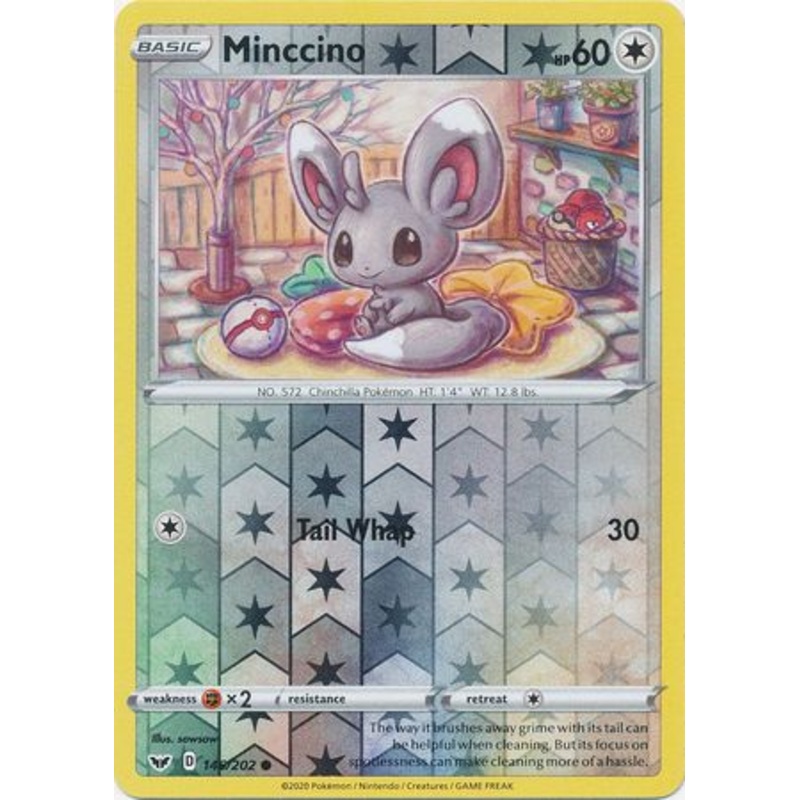 Pokemon Card Sword and Shield 146/202 Minccino Reverse Holo Common