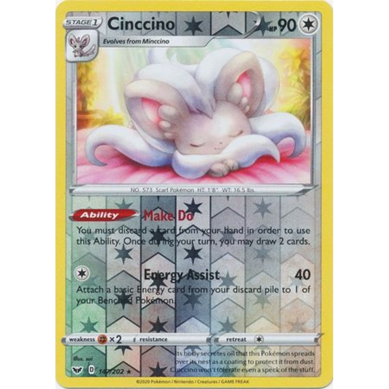 Pokemon Card Sword and Shield 147/202 Cinccino Reverse Holo Rare
