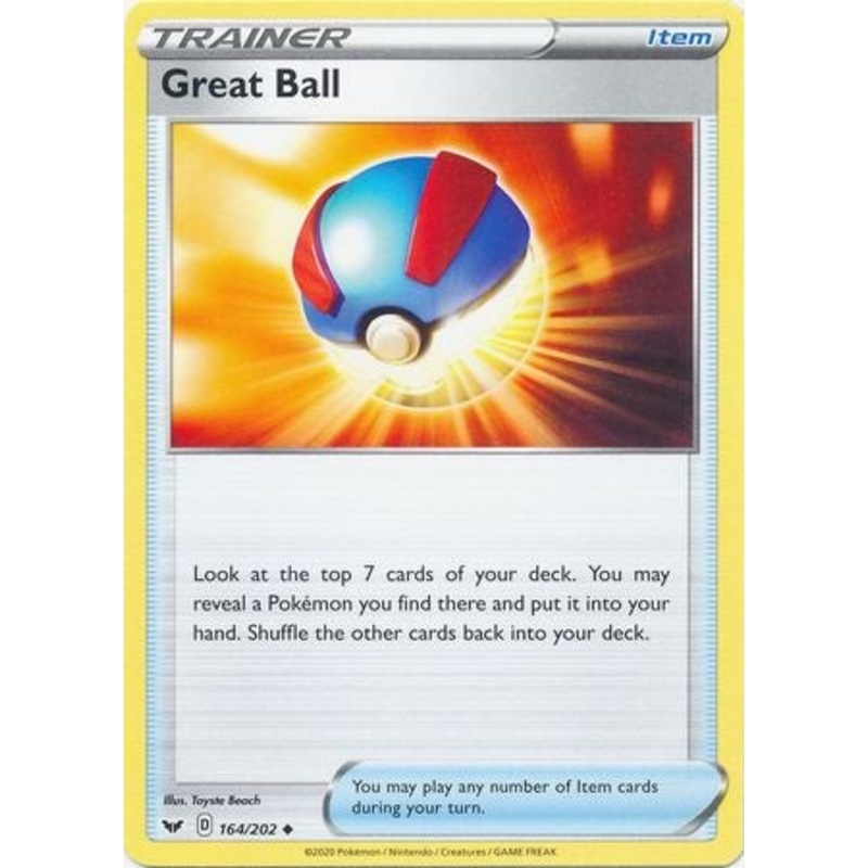 Pokemon Card Sword and Shield 164/202 Great Ball Item Uncommon