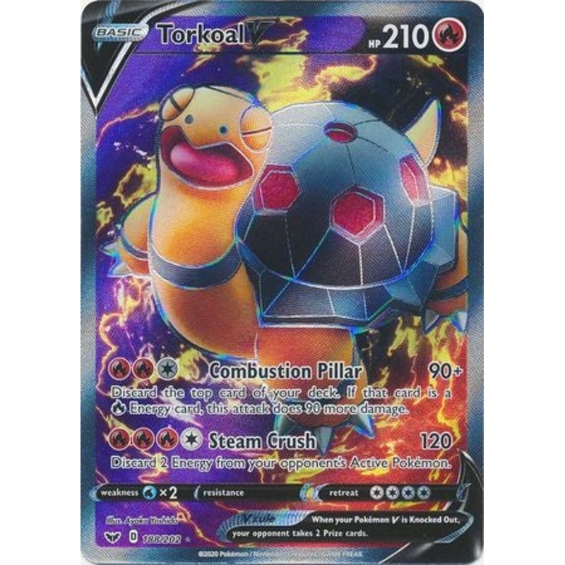 Pokemon Card Sword and Shield 188/202 Torkoal V Full Art