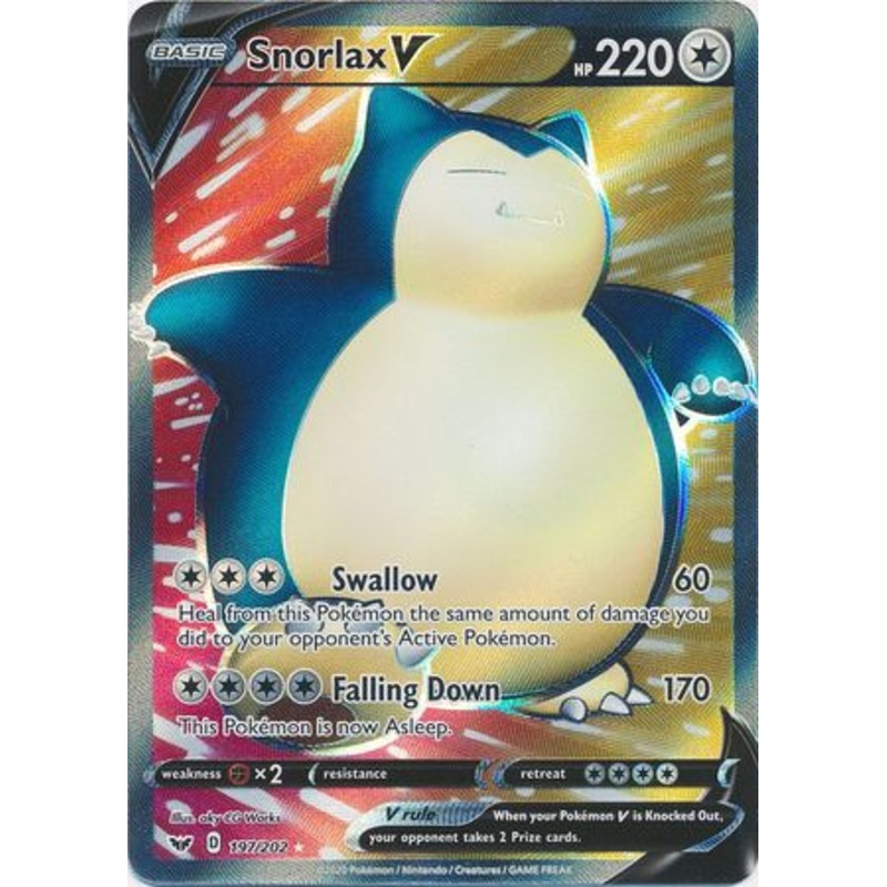 Pokemon Card Sword and Shield 197/202 Snorlax V Full Art