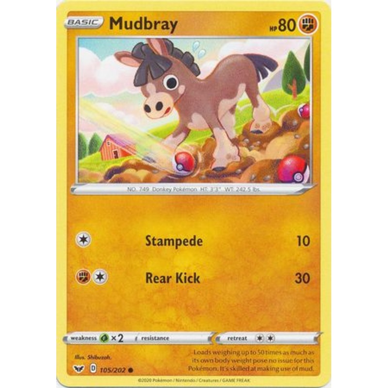 Pokemon Card Sword and Shield 105/202 Mudbray Common