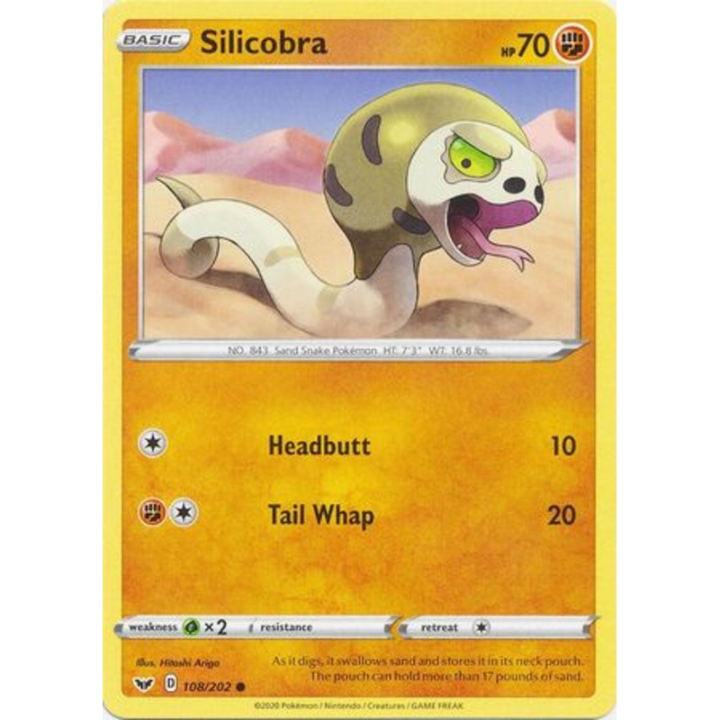 Pokemon Card Sword and Shield 108/202 Silicobra Common