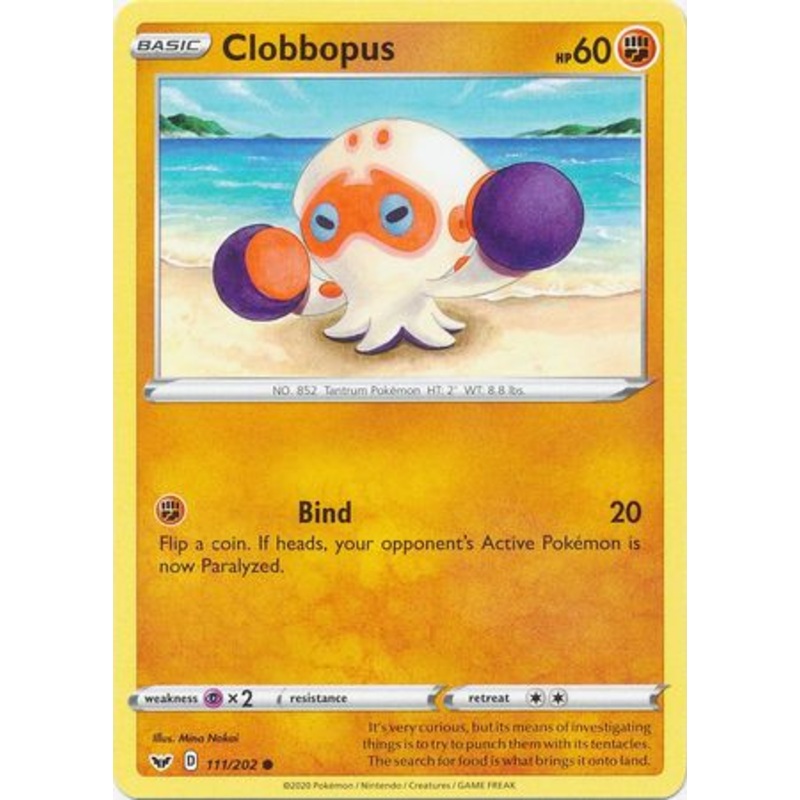 Pokemon Card Sword and Shield 111/202 Clobbopus Common
