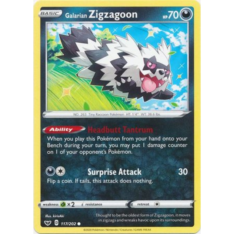 Pokemon Card Sword and Shield 117/202 Galarian Zigzagoon Common