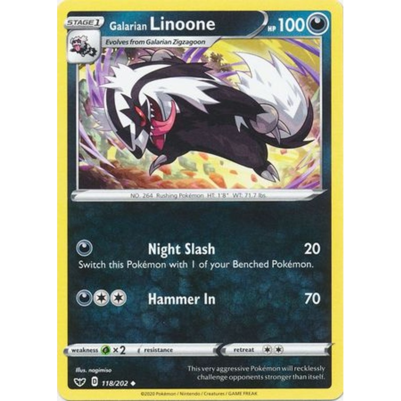 Pokemon Card Sword and Shield 118/202 Galarian Linoone Uncommon