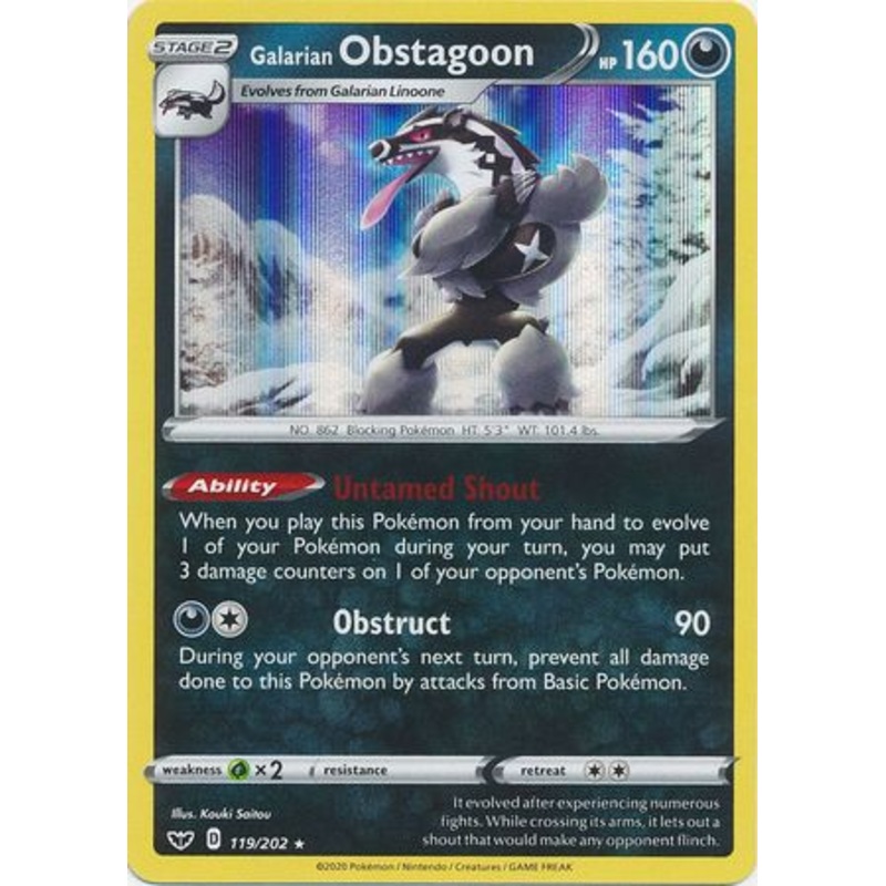 Pokemon Card Sword and Shield 119/202 Galarian Obstagoon Holo Rare
