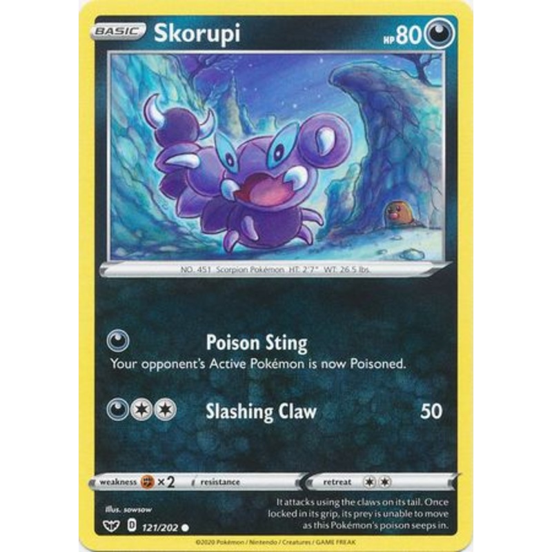 Pokemon Card Sword and Shield 121/202 Skorupi Common