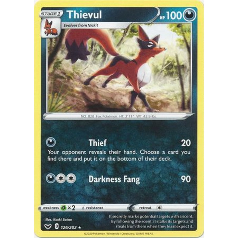 Pokemon Card Sword and Shield 126/202 Thievul Rare
